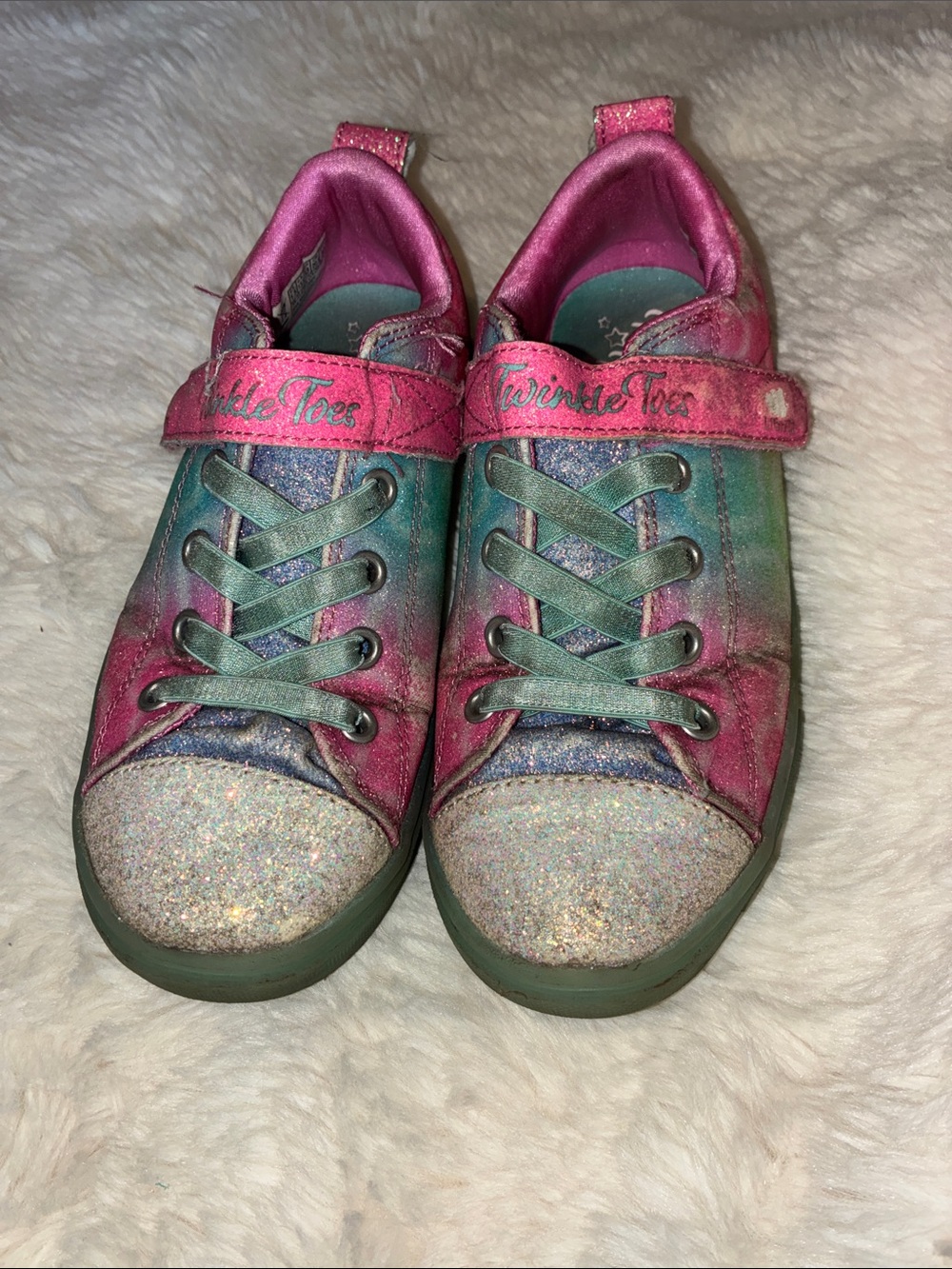 Girls' Pink & Teal Glitter Sneakers